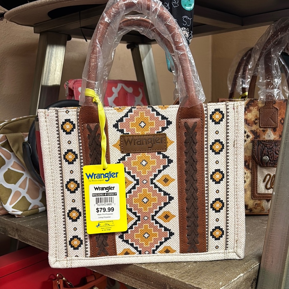 Wrangler Brown and Cream Geometric Tote Bag